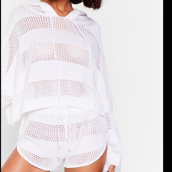 NWOT Nasty Gal Crochet Hoodie And Shorts Loungewear Set size small - Picture 2 of 6